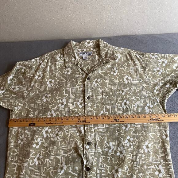 Vintage Pacific Scene Neutral Tan Floral Hawaiian Button Down Shirt Mens XL - Picture 9 of 13